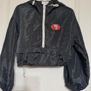 Black San Francisco Cropped Windbreaker with Logo